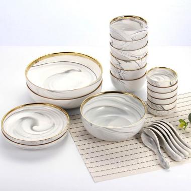 全瓷時(shí)代歐式輕奢金邊餐具套裝