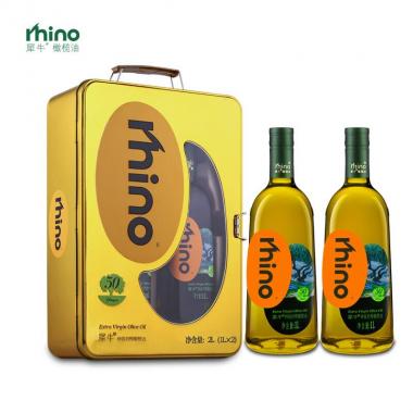 犀牛特級初榨橄欖油金鐵禮盒1L2支